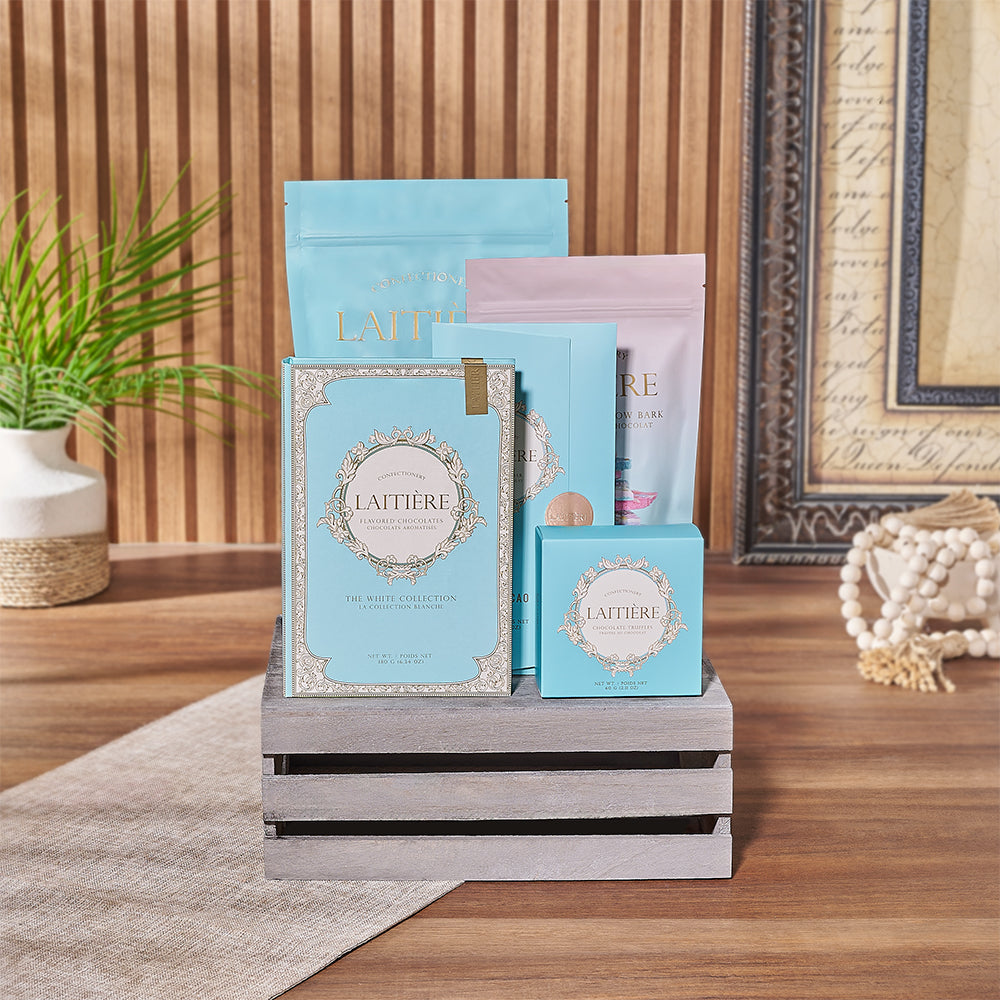 Variety Chocolate Gift Basket in Crate – how the gift is presented