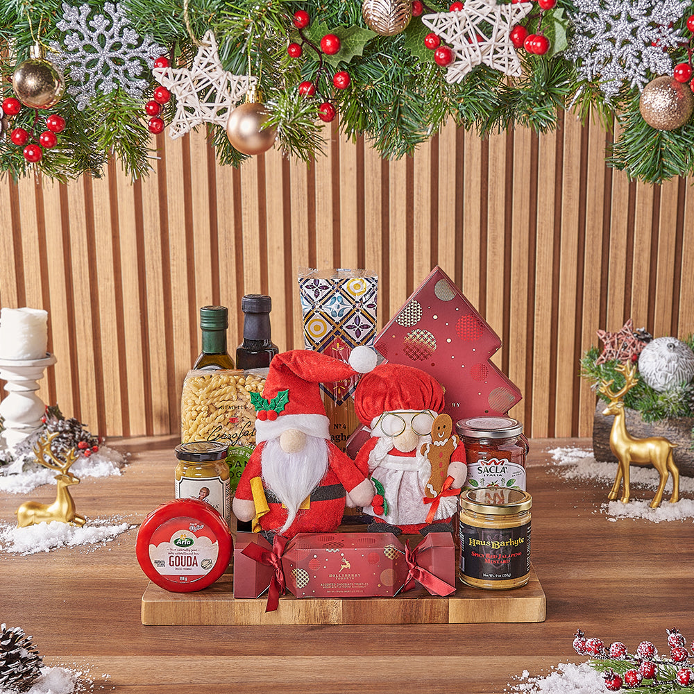 Holiday Pasta and Olive Gift Basket – how the gift is presented