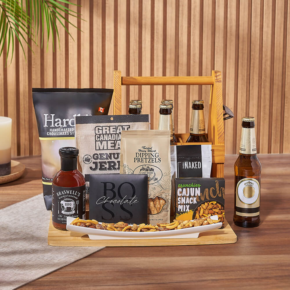 Craft Beer and Salami Treats Basket – how the gift is presented