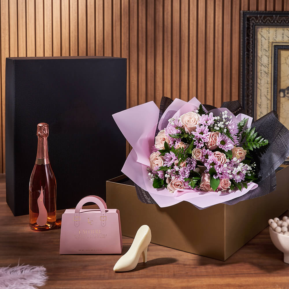 Pink and Purple Sparkling Wine Gift – how the gift is presented