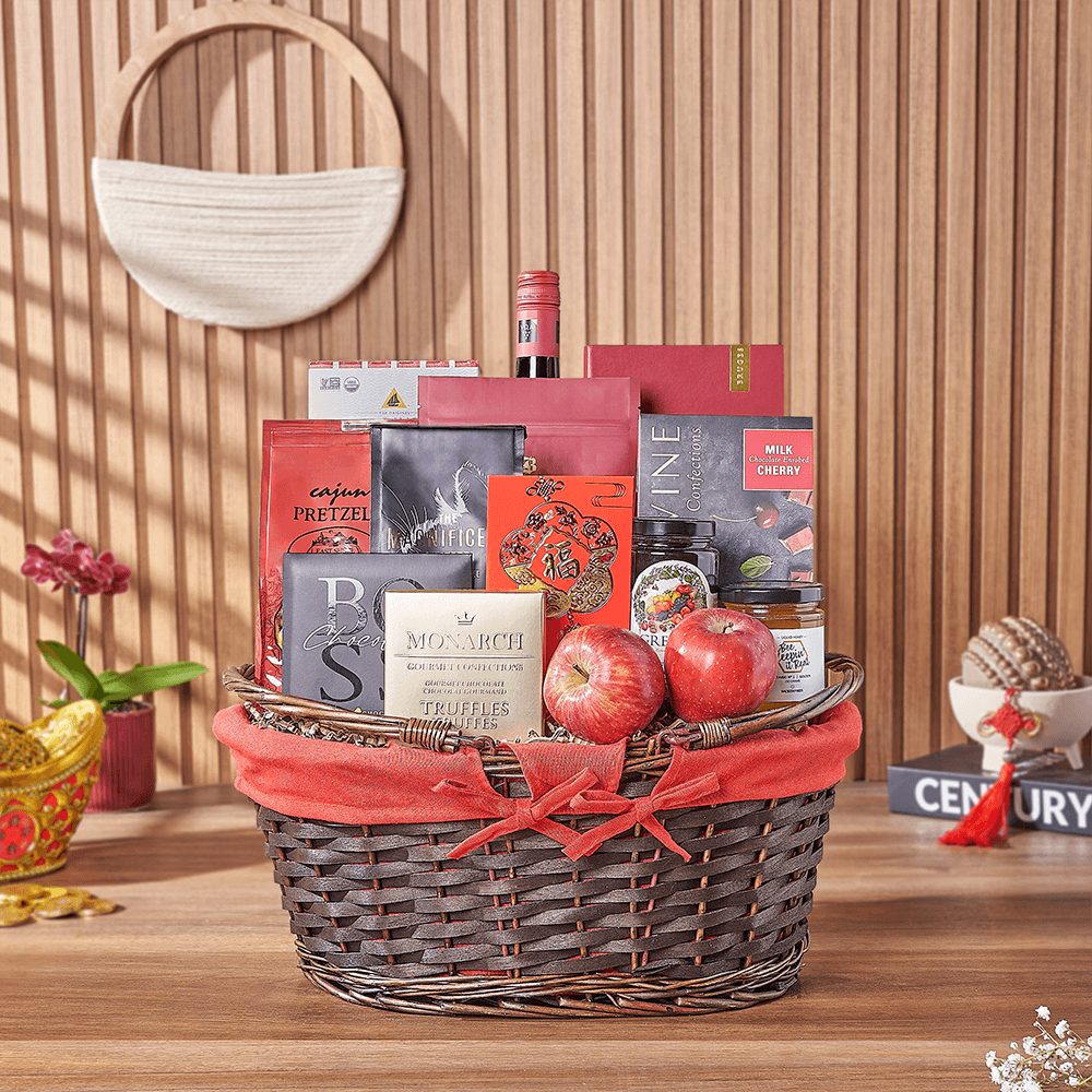 Oval Wicker Basket with Wine – how the gift is presented