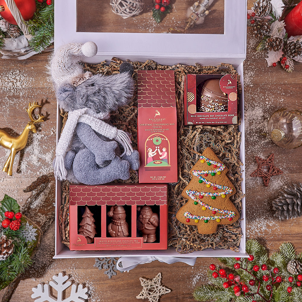 Christmas Cookie and Hot Cocoa Gift Box with Plush – how the gift is presented