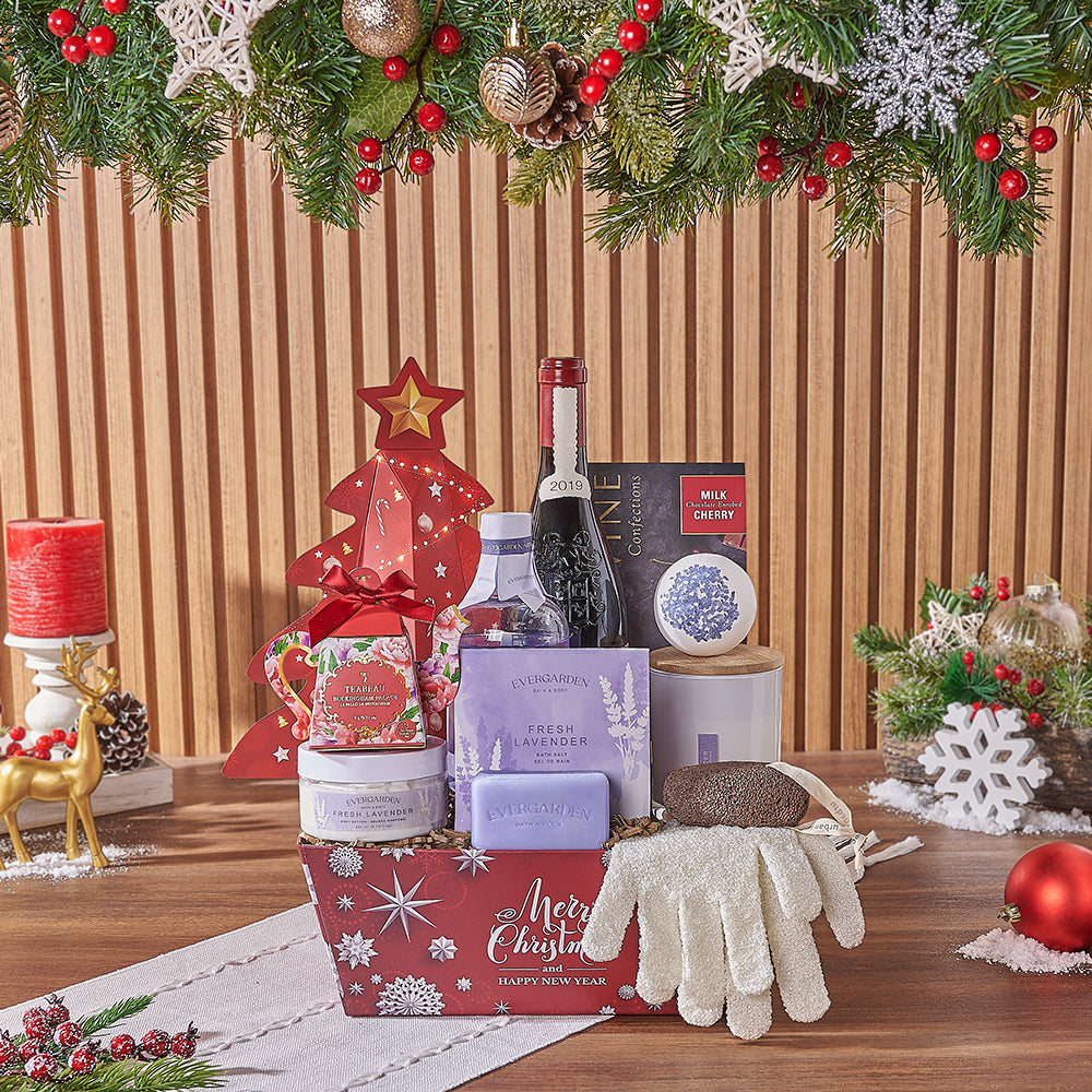 Wine and Tea Festive Gift Basket – how the gift is presented