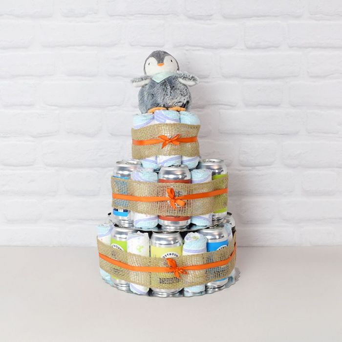 Baby Diaper Cake Beer Basket – how the gift is presented