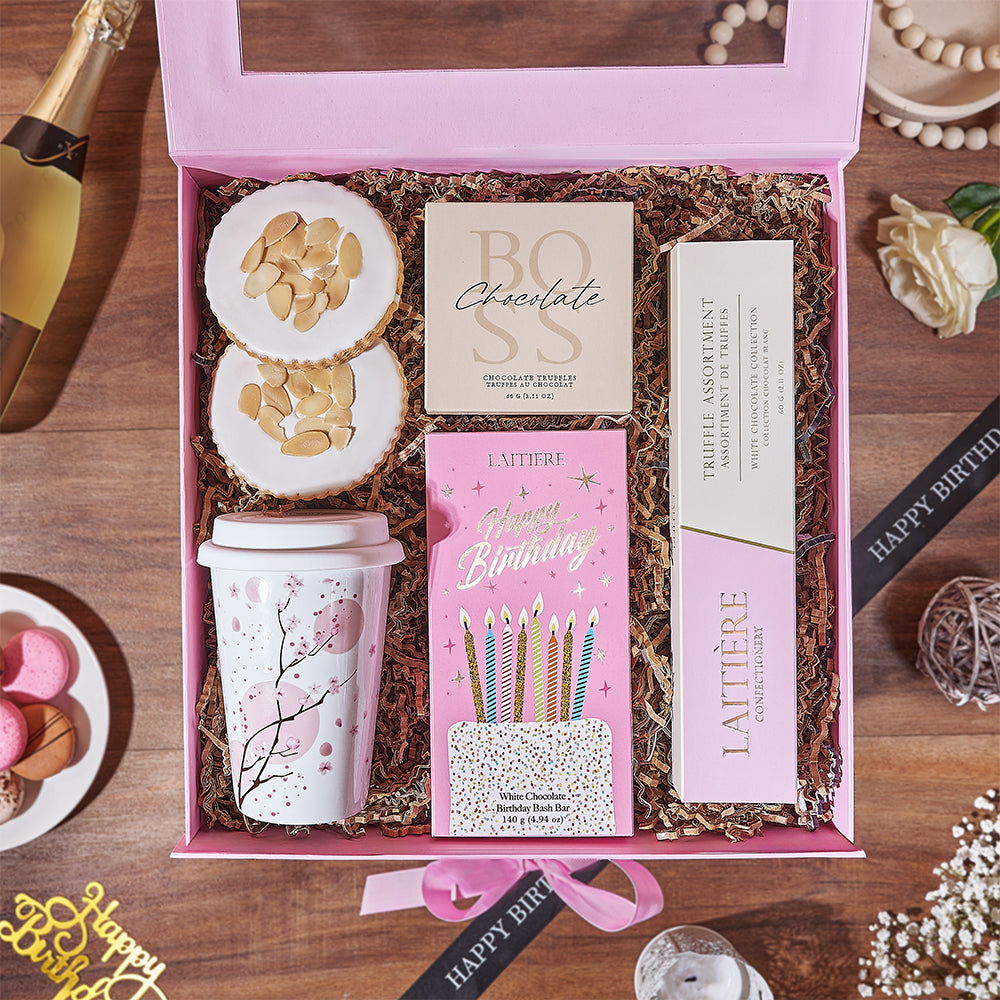 Birthday Chocolates and Travel Cup – how the gift is presented