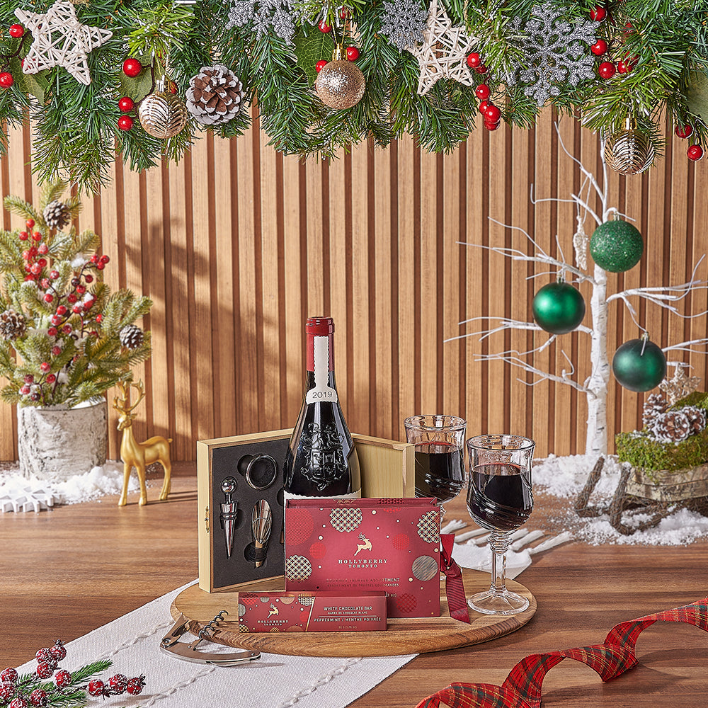 Deluxe Yuletide Wine Serving Gift, wine gift, wine, chocolate gift, chocolate, christmas gift, christmas, Washington delivery
