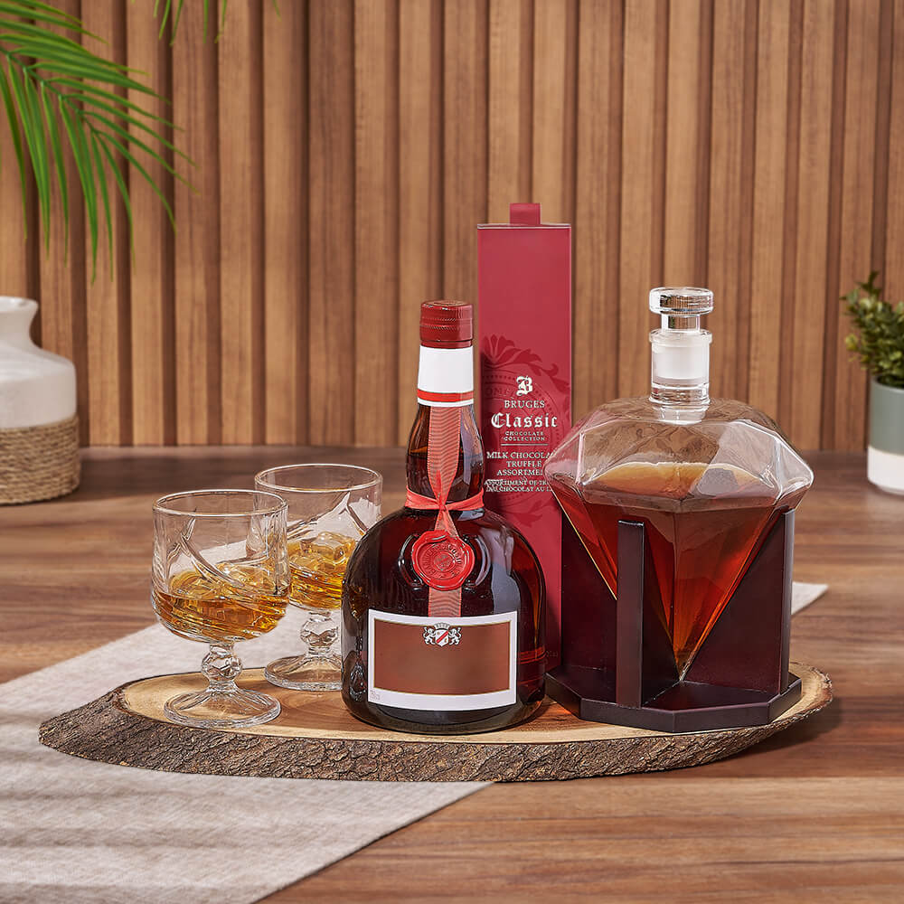 Liquor Gift Basket with Milk Truffles – how the gift is presented
