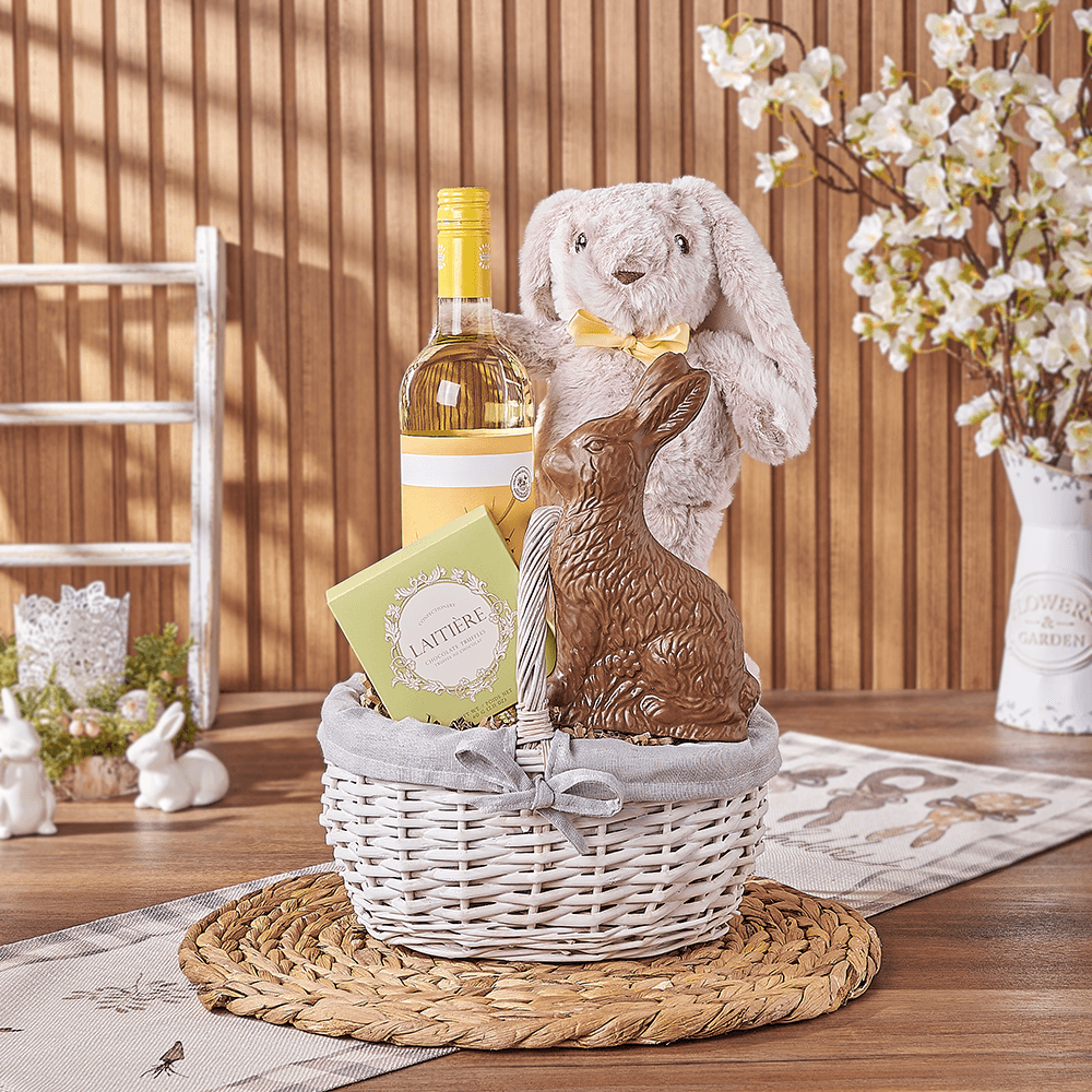 Easter Bunny Wine & Chocolate Basket, easter gift, easter, wine gift, wine, chocolate gift, chocolate, Washington delivery