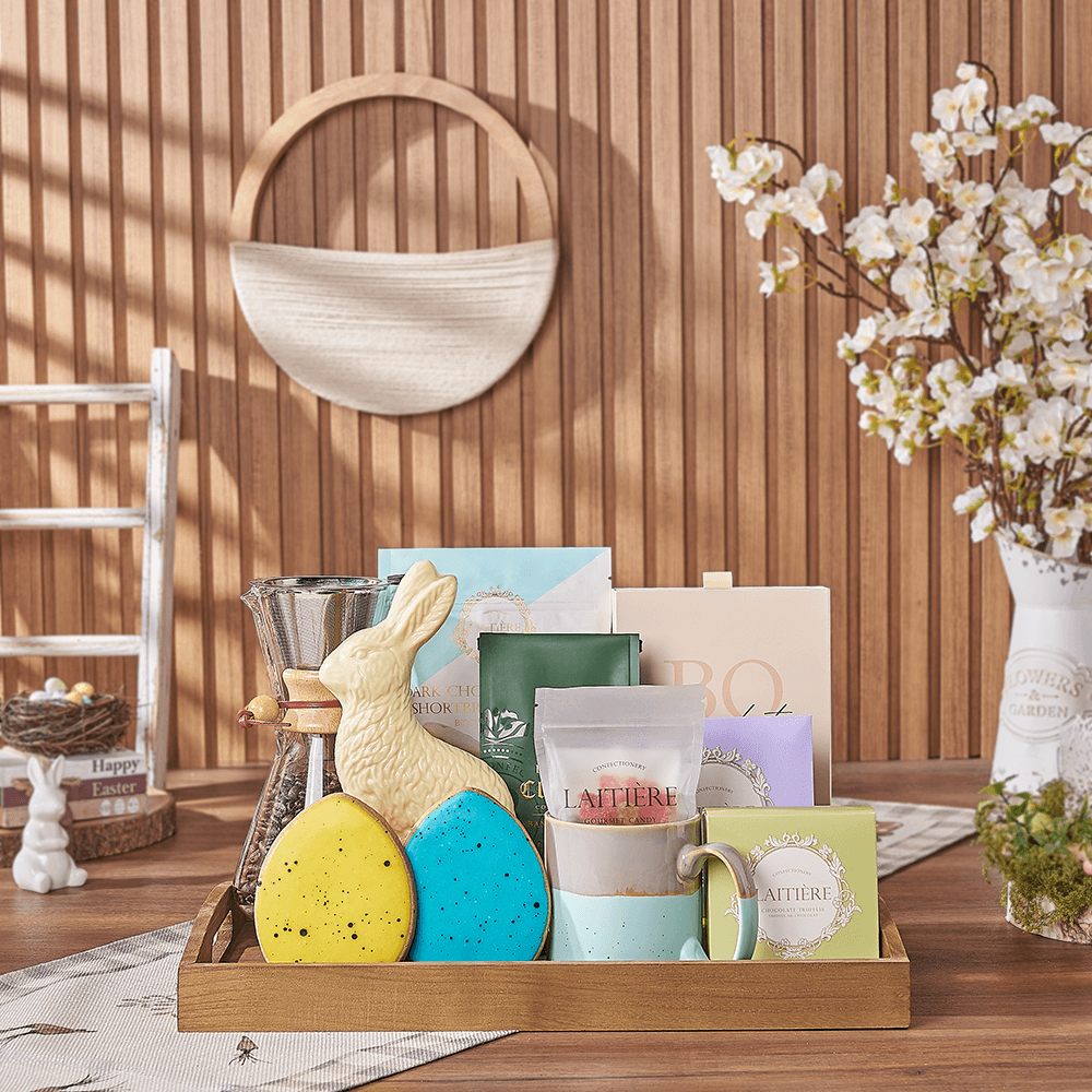 Chocolate Coffee Easter Gift Basket – how the gift is presented