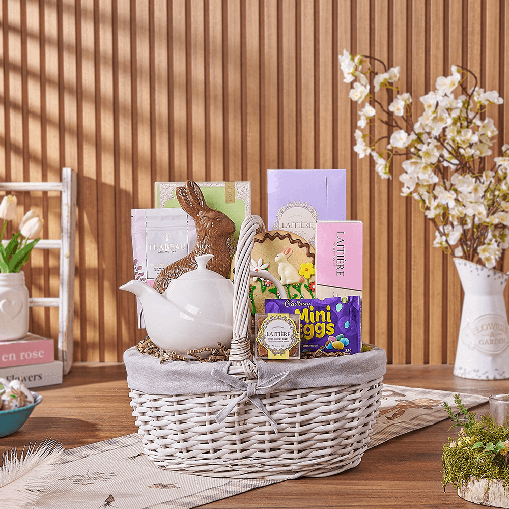 Chocolate Bunny and Tea Gift Basket – how the gift is presented