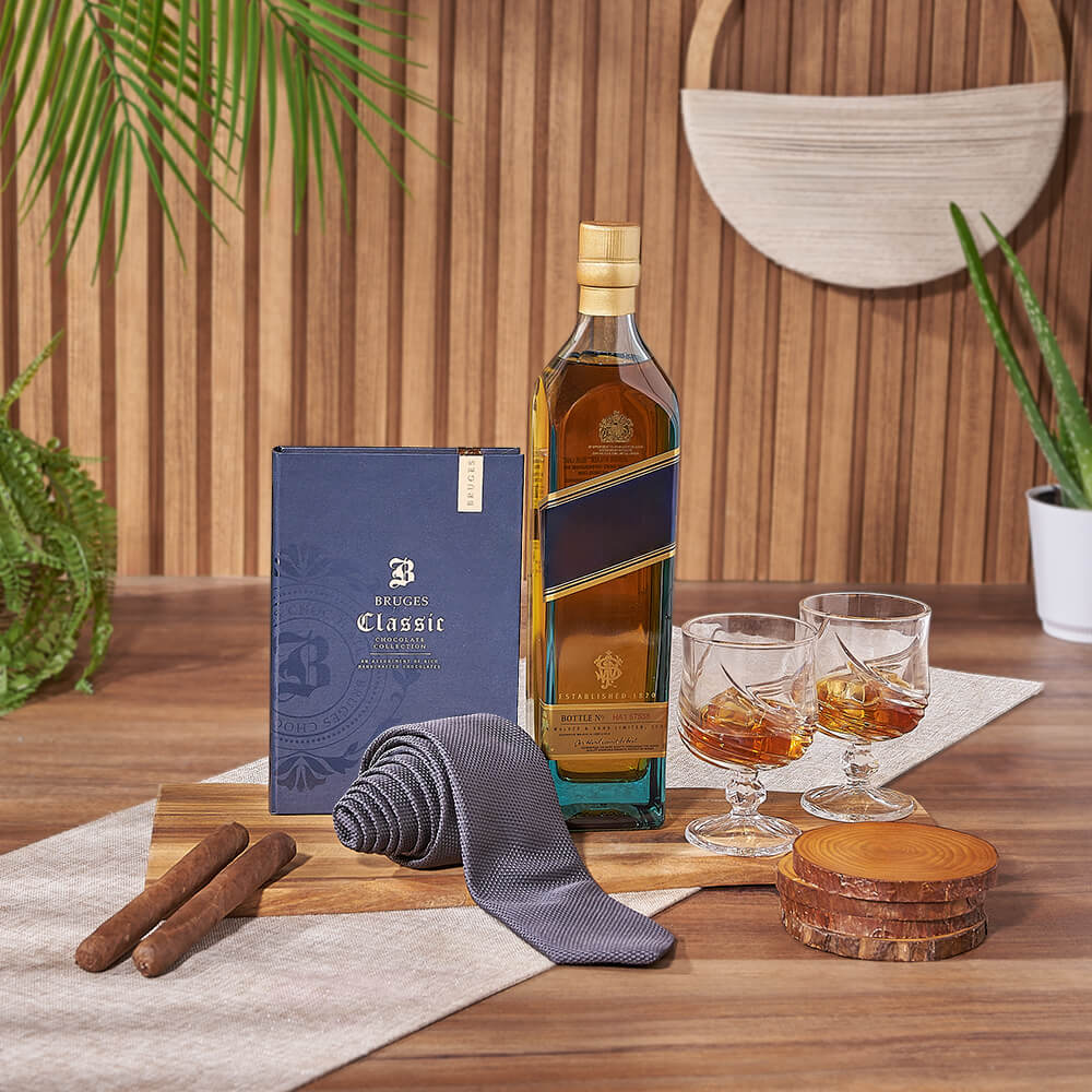 Blue Chocolate and Whiskey Set – how the gift is presented