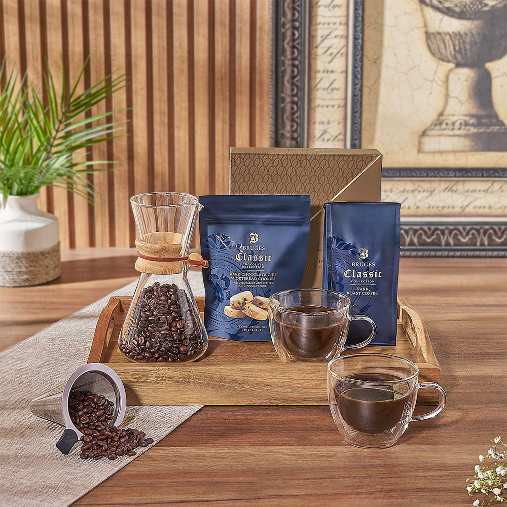 Bruges Dark Roast Coffee Basket – how the gift is presented