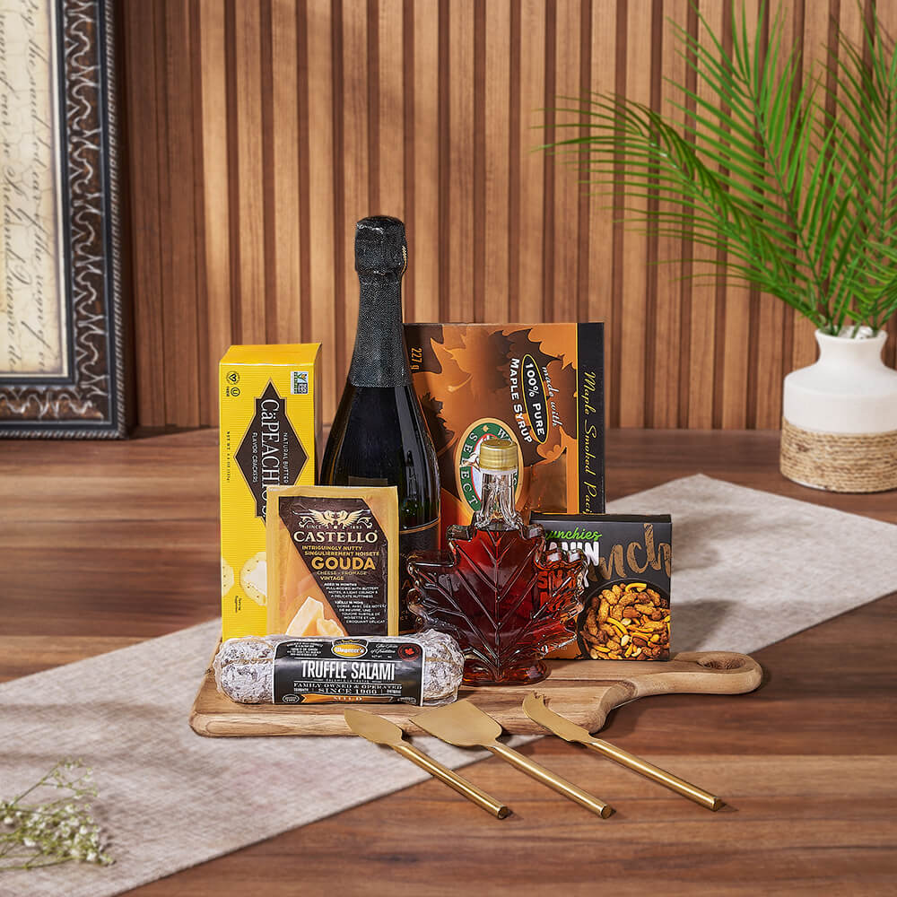 Maple Salmon and Sparkling Wine Gift – how the gift is presented