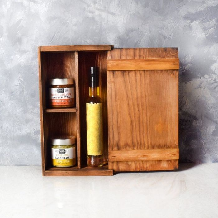 Artisan Tapenade and Bruschetta Crate – how the gift is presented
