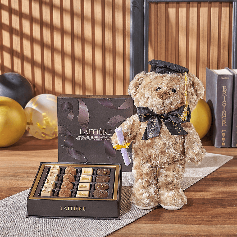 Graduation Bear & Truffle Gift, chocolate gift, chocolate, graduation gift, graduation, plush gift, plush, Washington delivery