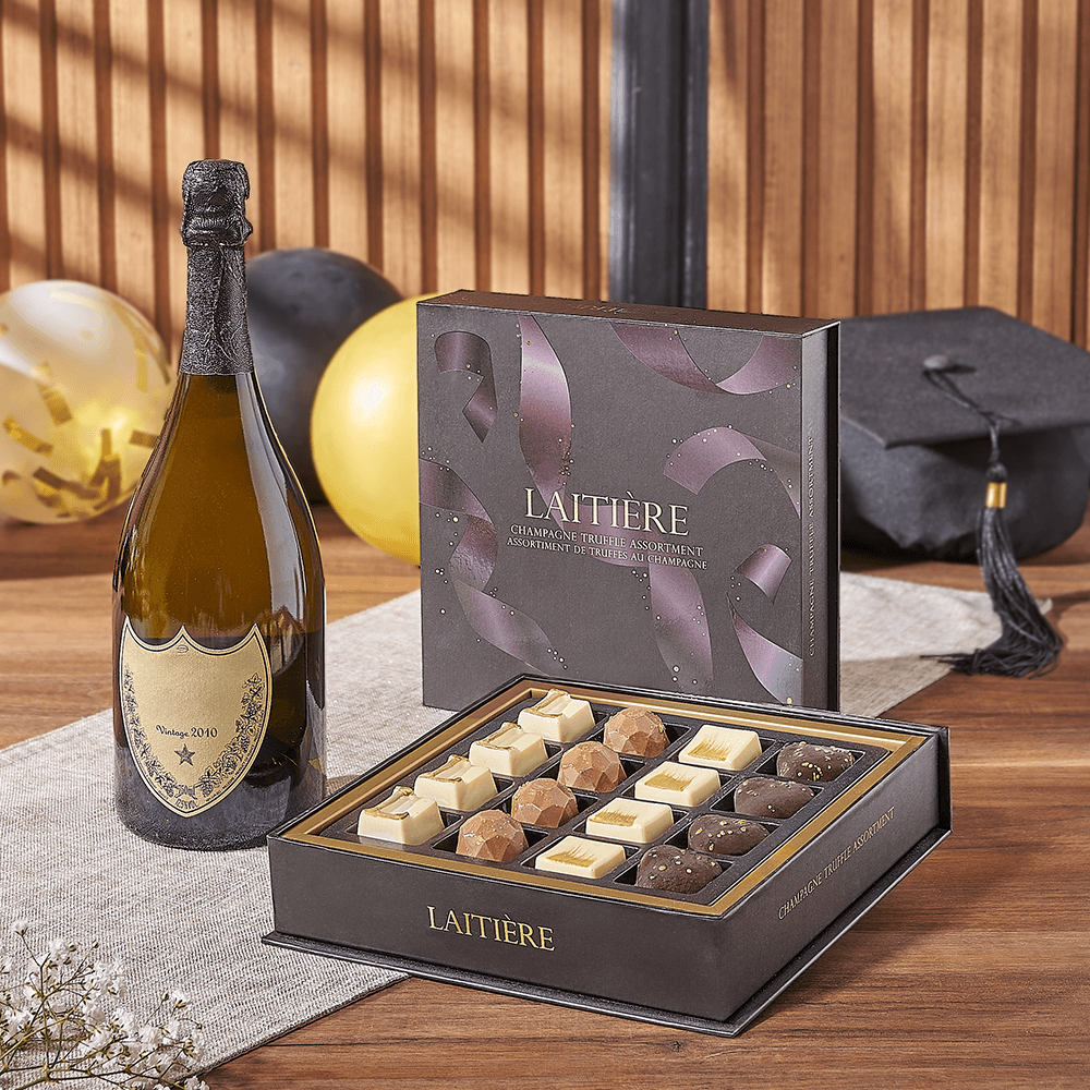 Graduation Sparkling Wine with Truffle Box – how the gift is presented