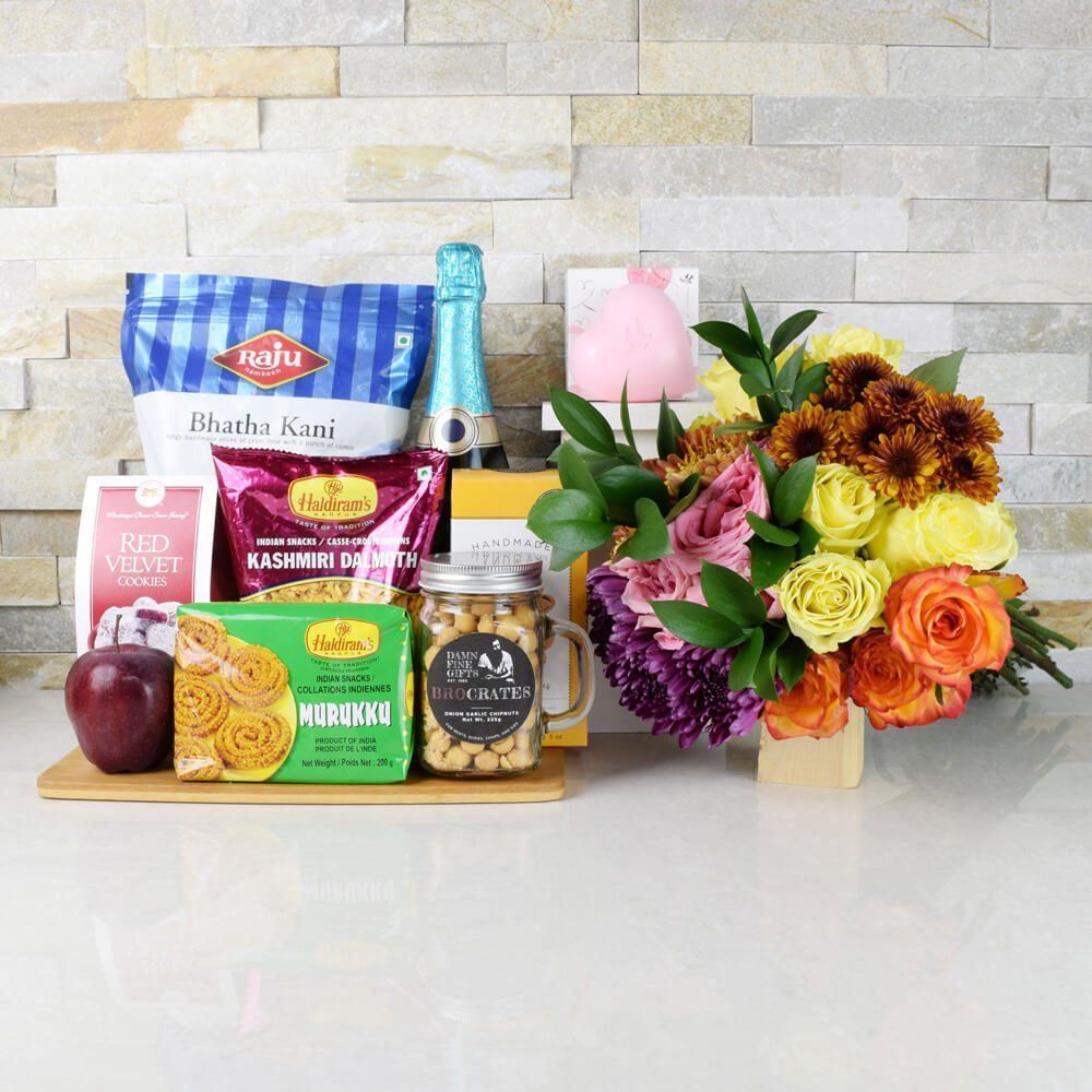 Diwali Champagne and Flowers – how the gift is presented