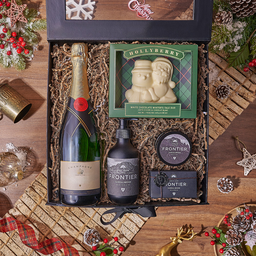 Sparkling Wine Gift with Sandalwood Set – how the gift is presented