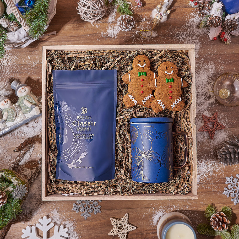 Wooden Treats Box with Hot Chocolate – how the gift is presented