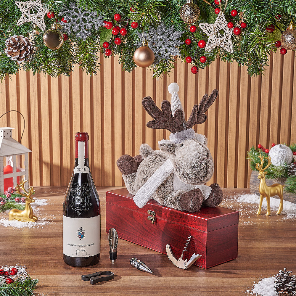 Wine Basket with Mahogany Box – how the gift is presented