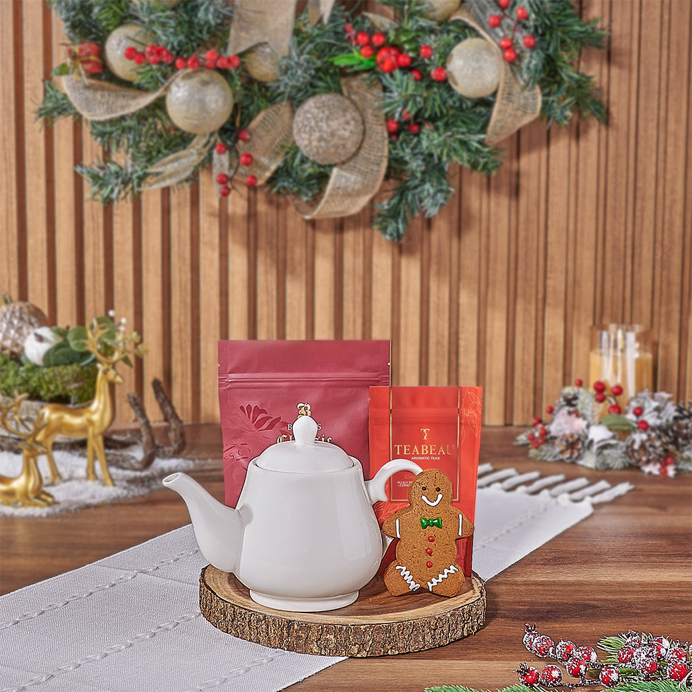 Holiday Cookie and Cinnamon Tea Basket – how the gift is presented