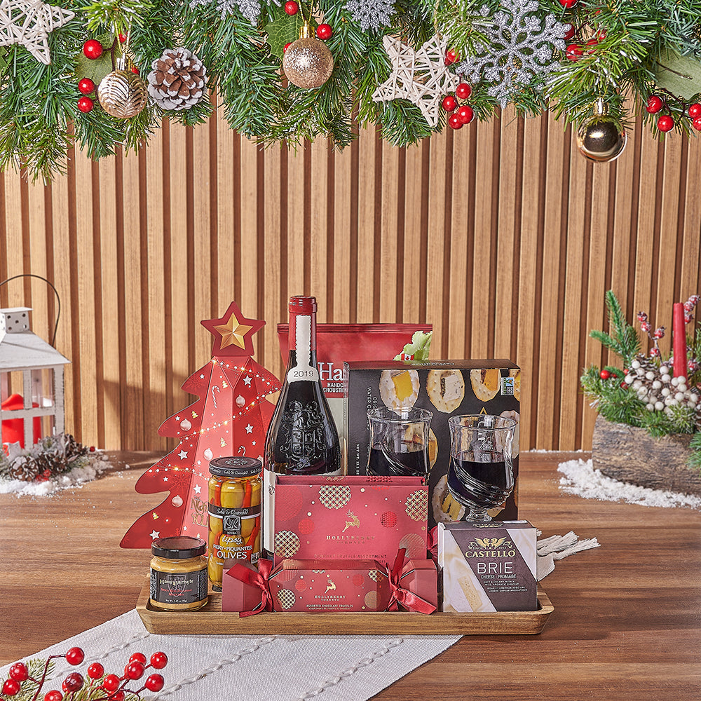 Wine and Snack Holiday Basket – how the gift is presented