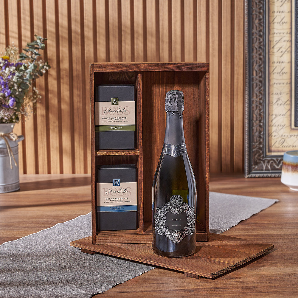 Kosher Sparkling Wine with Boss Chocolate – how the gift is presented