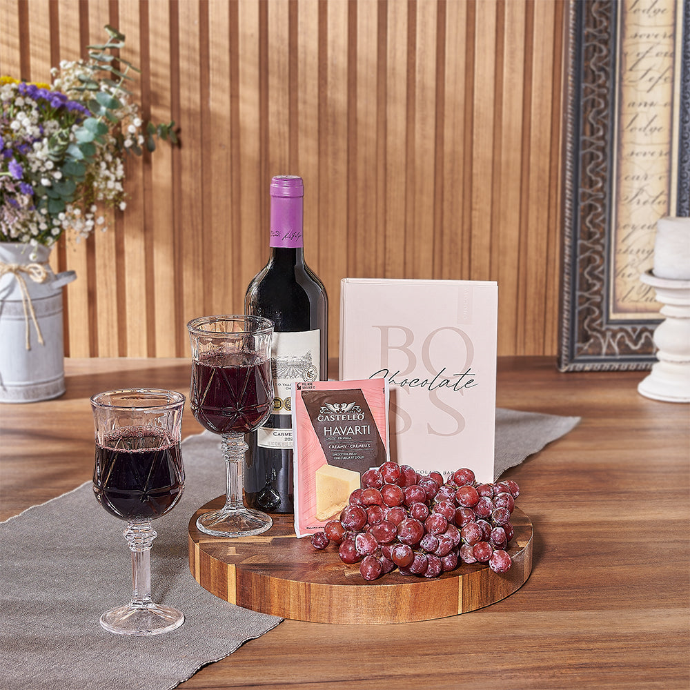 Kosher Wine and Cheese Grapes Gift – how the gift is presented