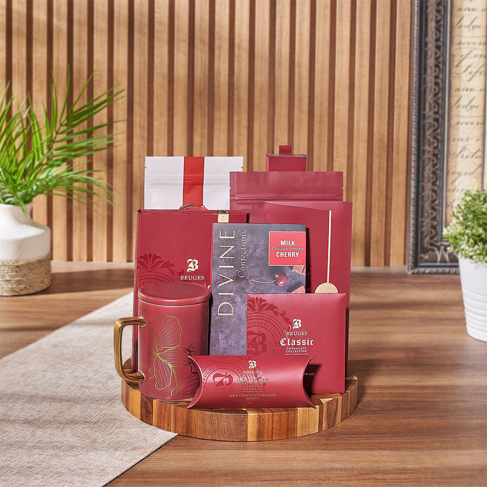 Chocolate Assortment Gift Basket with Mug – how the gift is presented