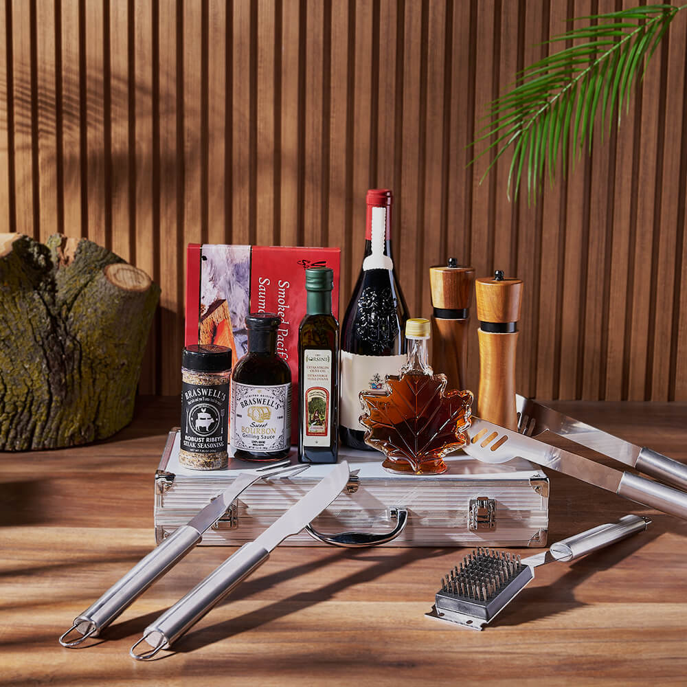 Braised Flavor Wine Gift Set with Grilling Utensils and Ribeye Seasoning – how the gift is presented
