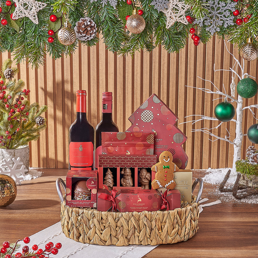 Wine Gift Basket with Holiday Truffles – how the gift is presented