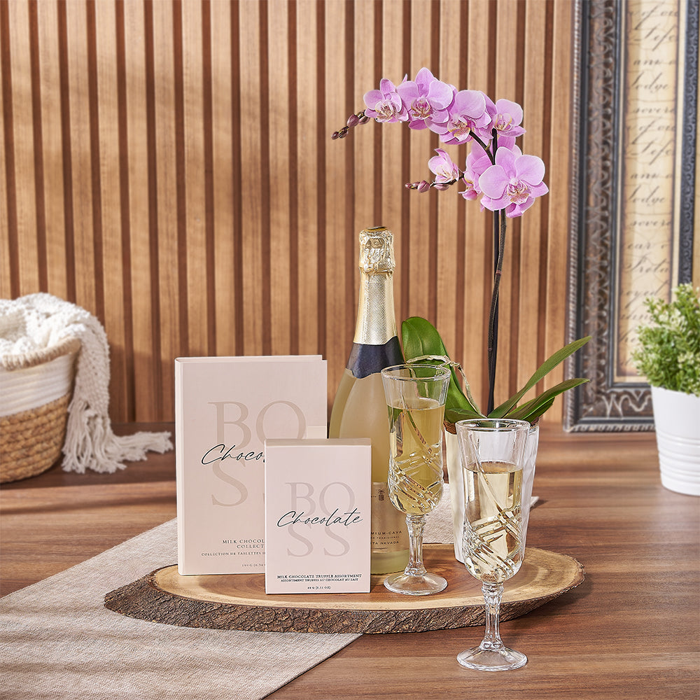 Housewarming Basket with Sparkling Wine – how the gift is presented