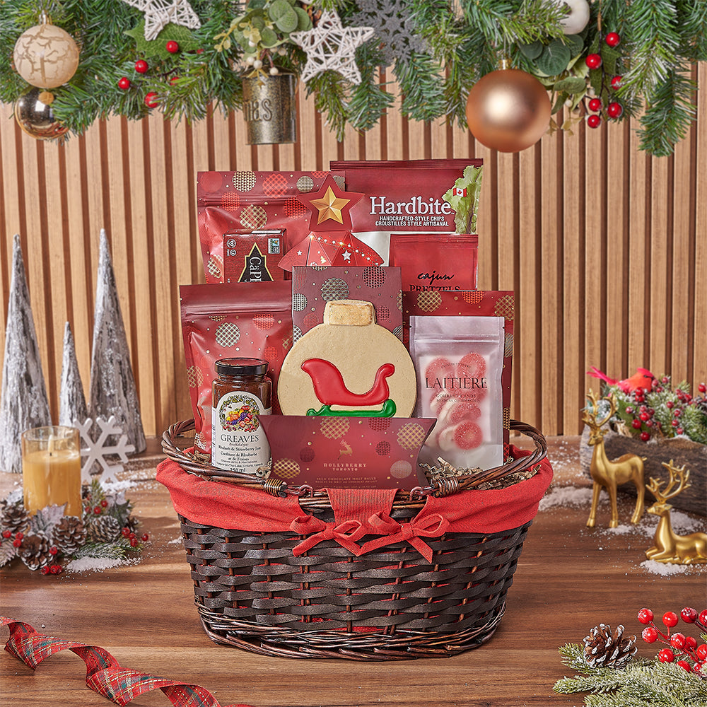 Holiday Gourmet Snack Collection Gift Basket – how the gift is presented