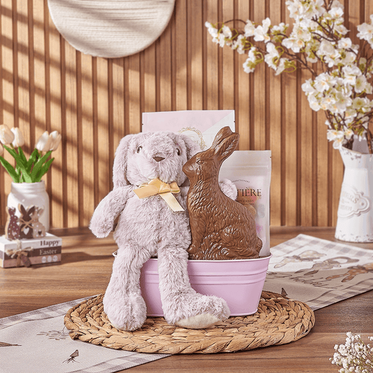 Pink Easter Bunny Gift Basket, chocolate gift, chocolate, easter gift, easter, Washington delivery