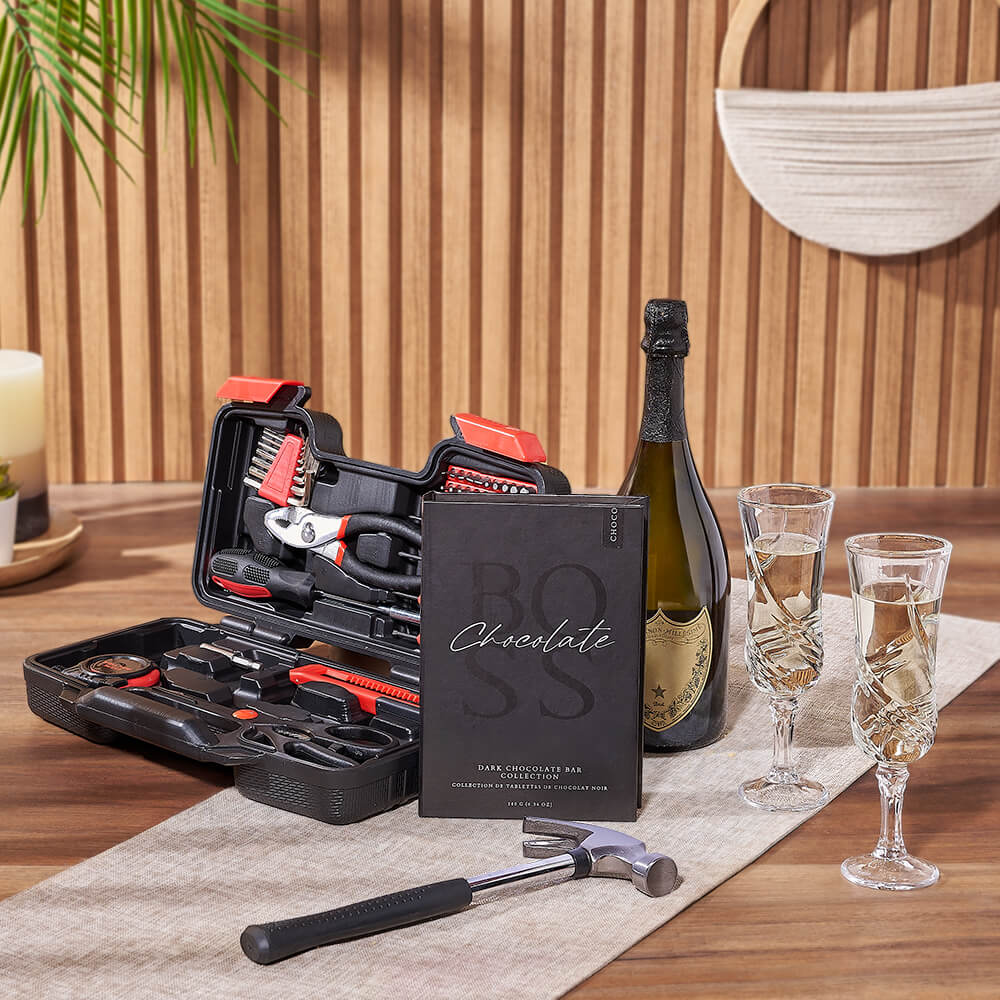 Sparkling Wine Tool and Glass Gift – how the gift is presented