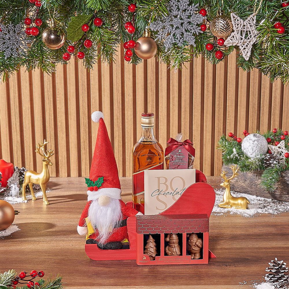 Whiskey Basket Featuring Almond Brittle – how the gift is presented