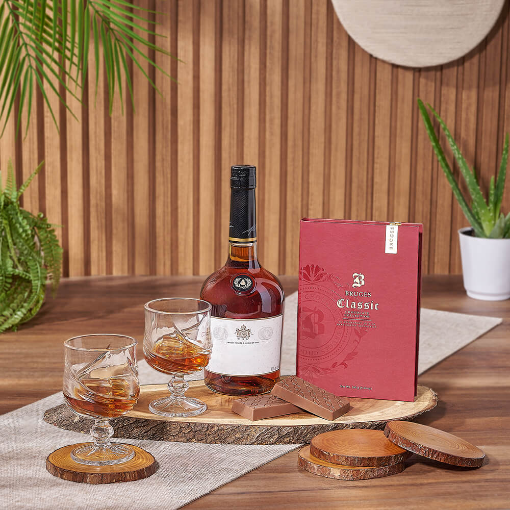 Milk Chocolate Liquor Basket with Glasses – how the gift is presented