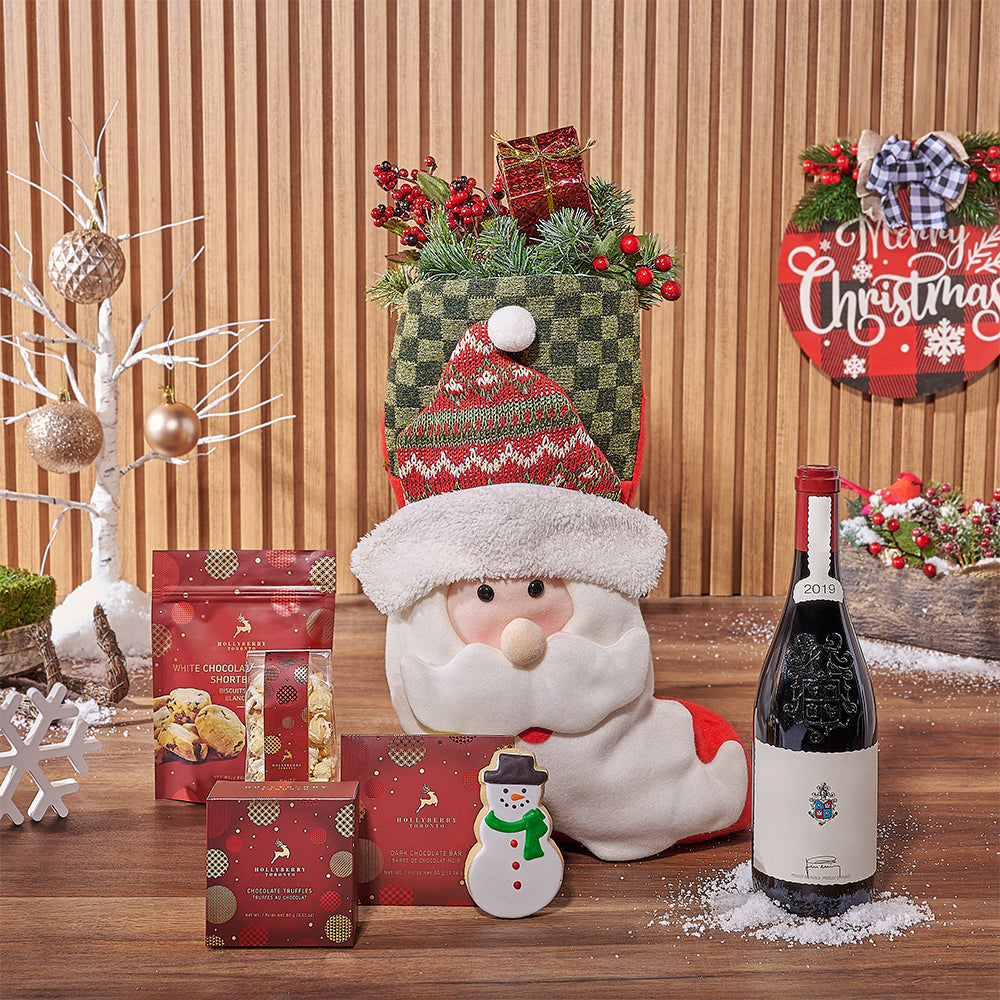Festive Wine in Stocking – how the gift is presented