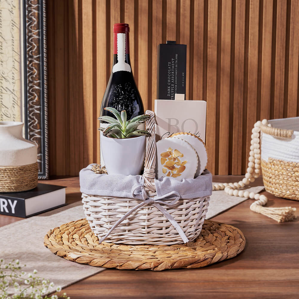 Wine Gift Basket with Succulent – how the gift is presented