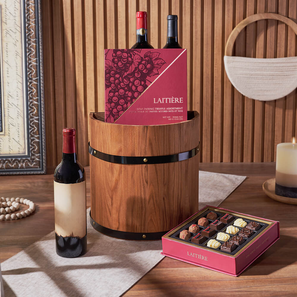 Wine and Truffles Wooden Barrel – how the gift is presented