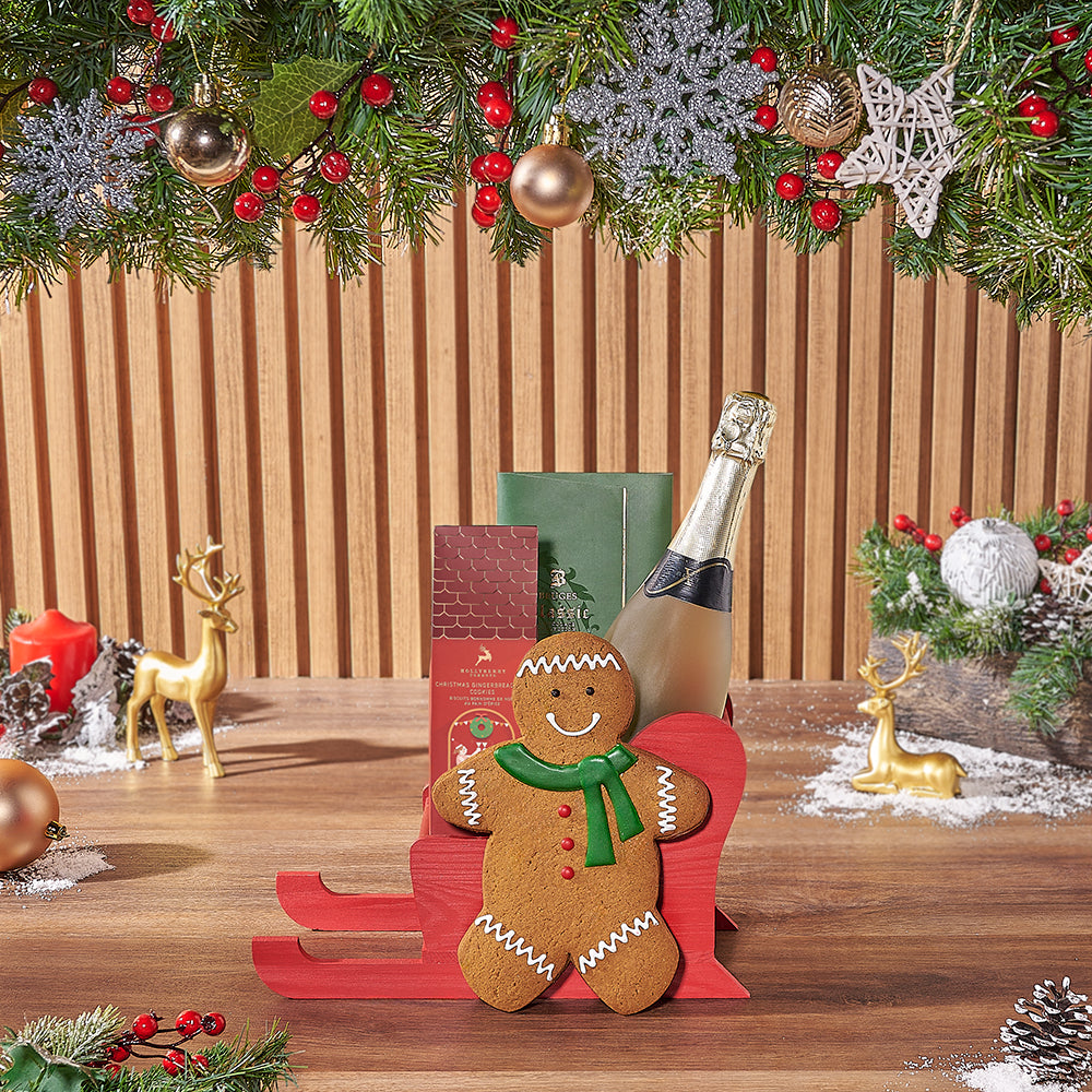 Sparkling Wine Winter Sled Gift – how the gift is presented