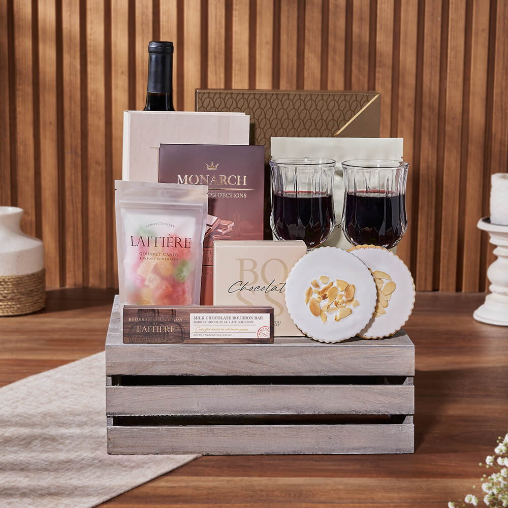 Chocolate Treats and Wine Basket – how the gift is presented