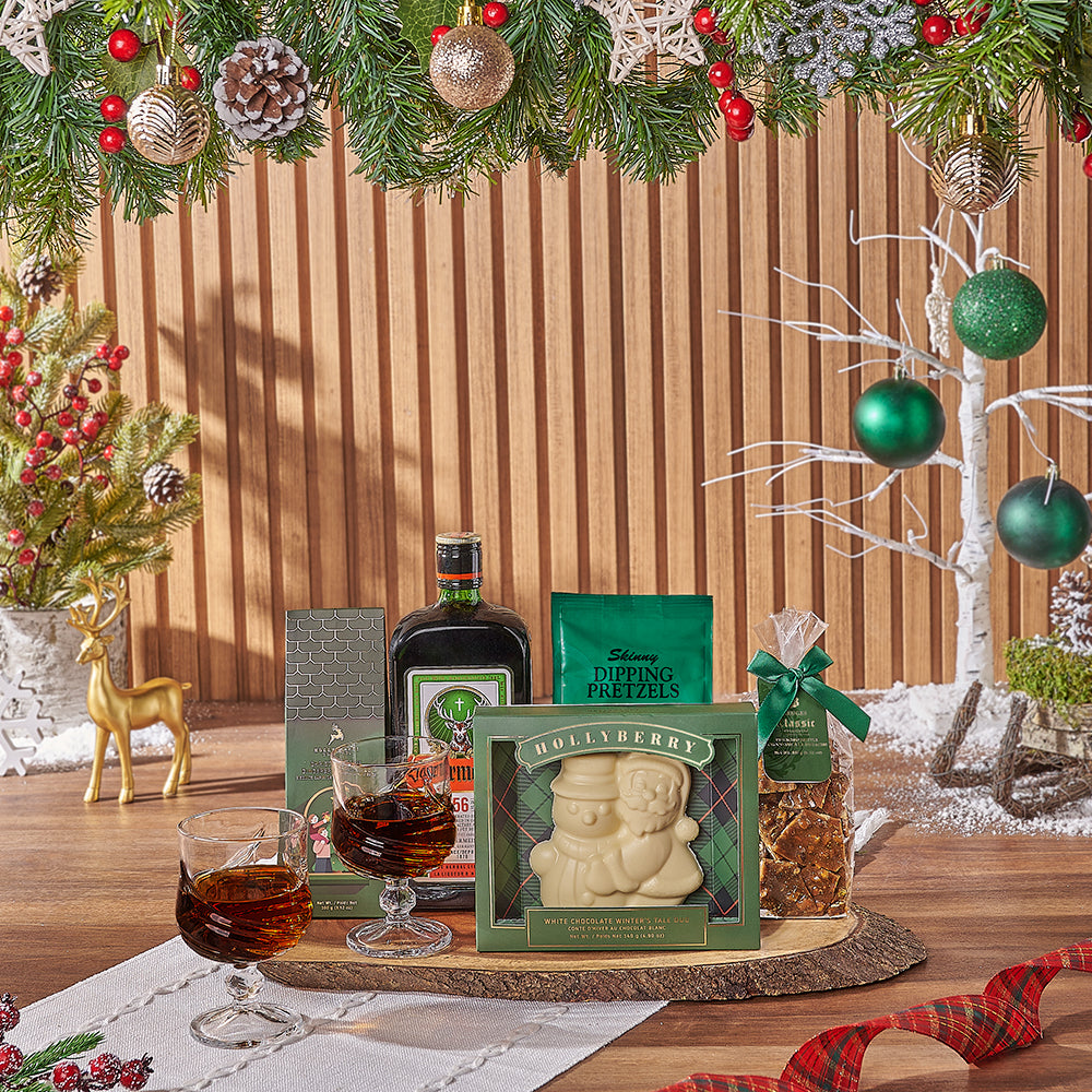 Vodka Gift Basket Featuring Holiday Cookies and Pretzels – how the gift is presented