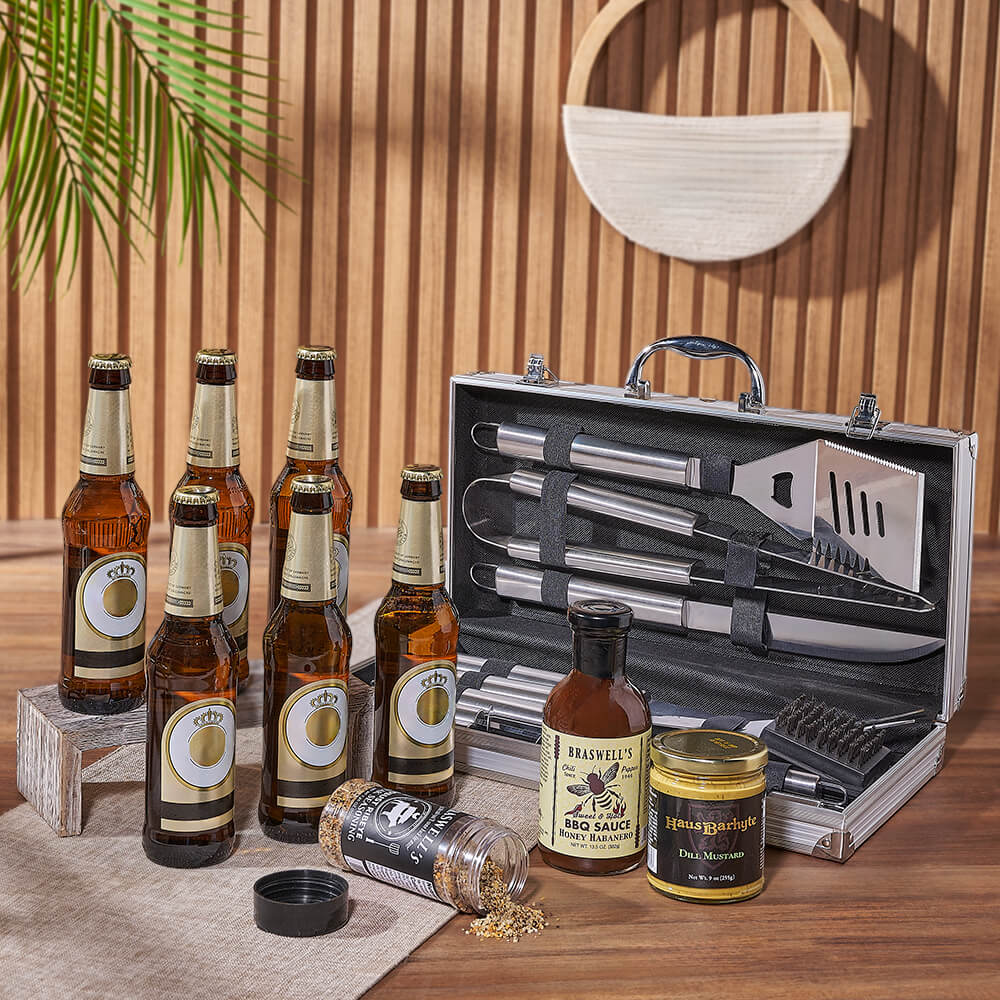 Six-Pack Beer and Grill Basket – how the gift is presented