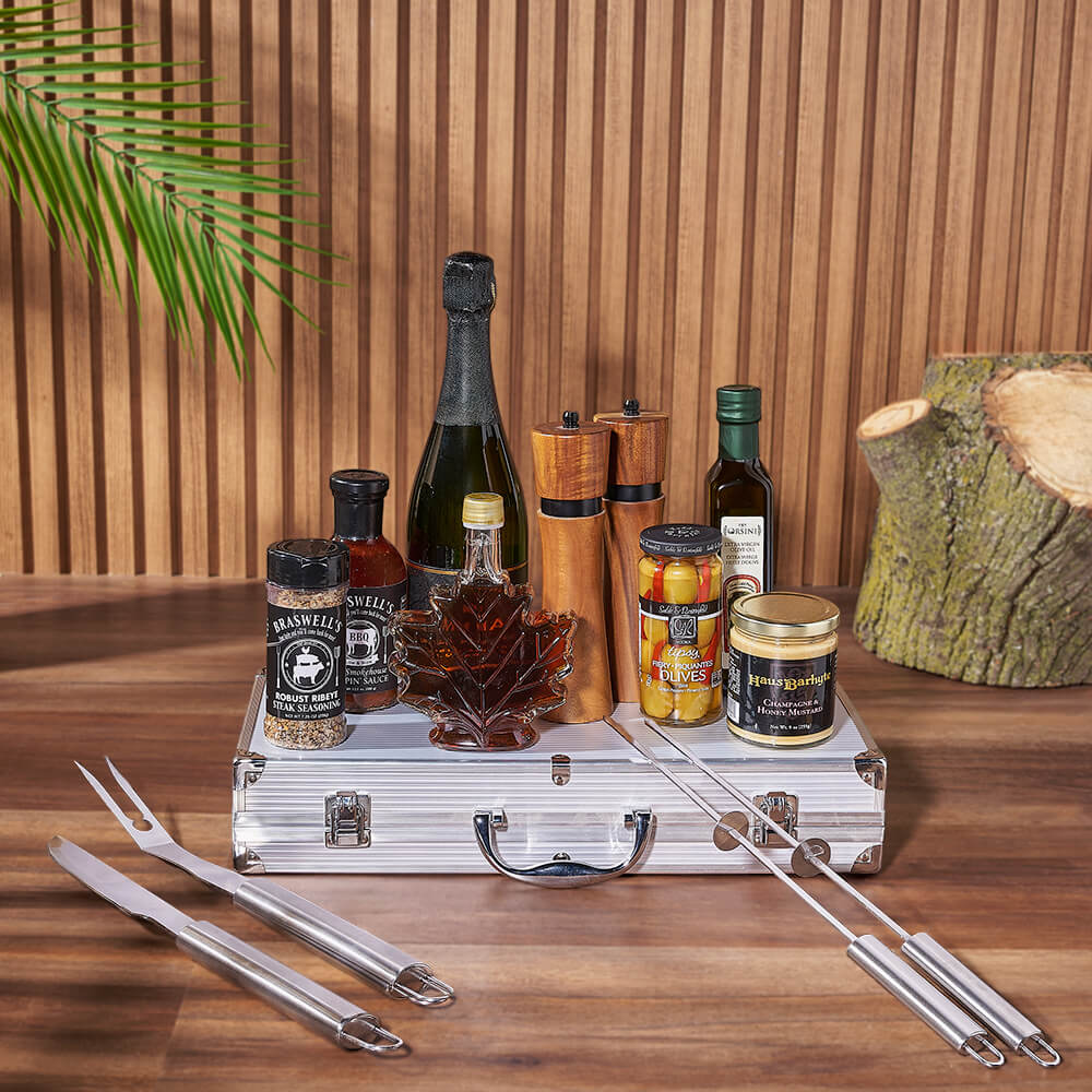 Sparkling Wine and BBQ Seasoning Basket – how the gift is presented