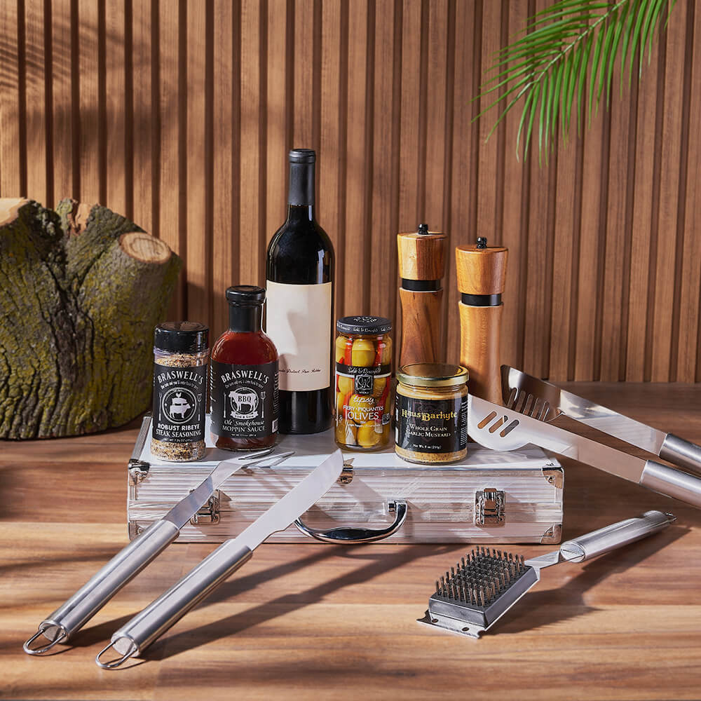 Wine Gift with BBQ Grill Set – how the gift is presented