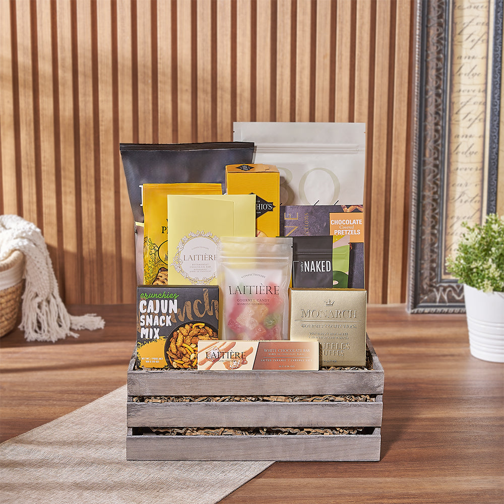 Snack Basket with Artisanal Chocolates – how the gift is presented