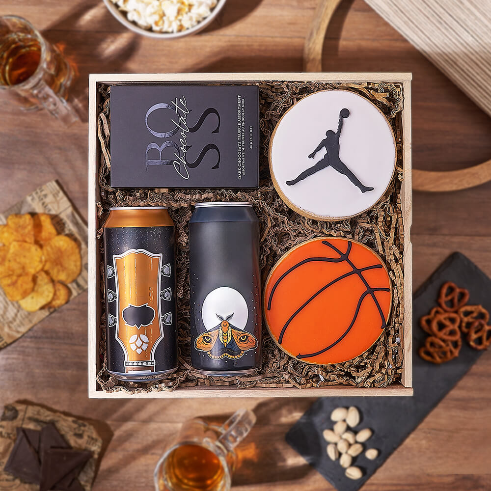 Basketball Beer Gift Basket – how the gift is presented