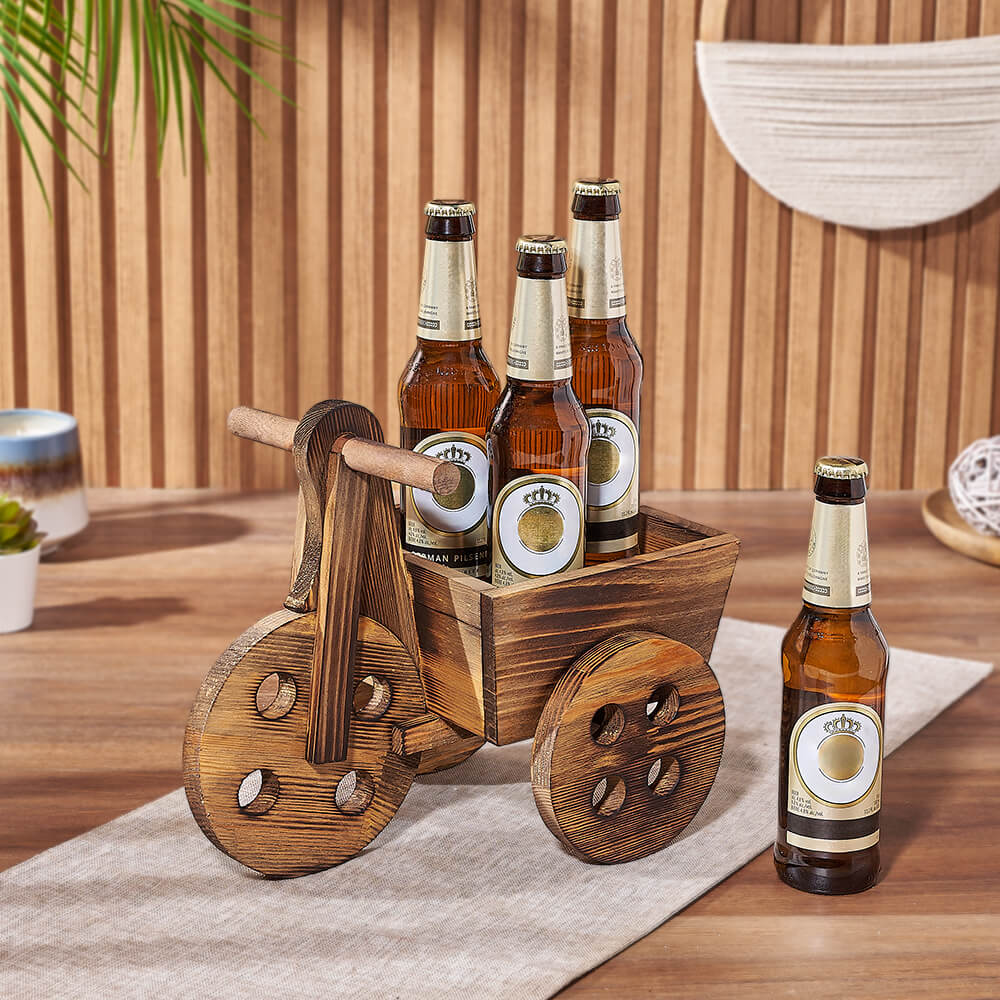 Beer Bottle Gift Basket with Cart – how the gift is presented