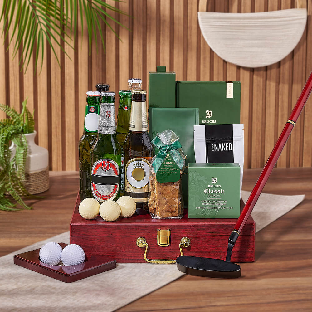 Golf Putting Beer Gift Basket – how the gift is presented